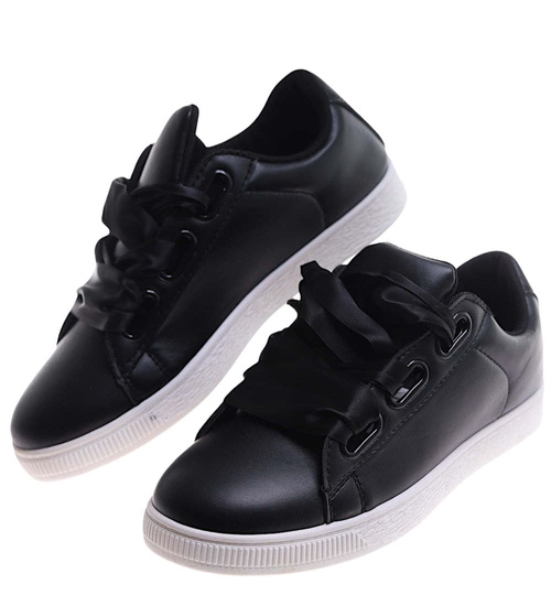 Czarne wiązane trampki damskie /G6-1 17509 W093/