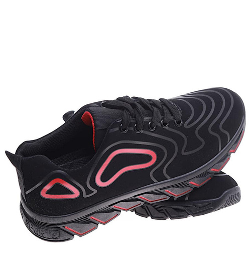 Czarno czerwone sznurowane męskie buty sportowe /D7-3 15880 T310/