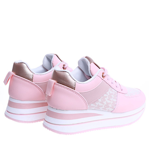 Różowe trampki sneakersy damskie na koturnie /E3-1 14742 T382/