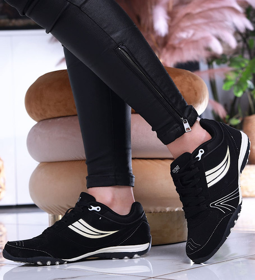 Czarne damskie buty sportowe z zamszu /E8-3 14000 S244/