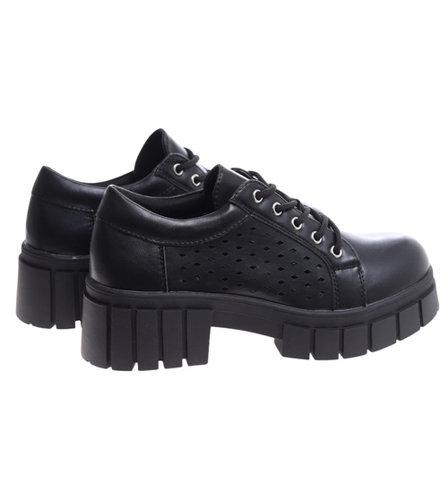 Czarne ażurowe damskie półbuty /D1-3 16653 T240/