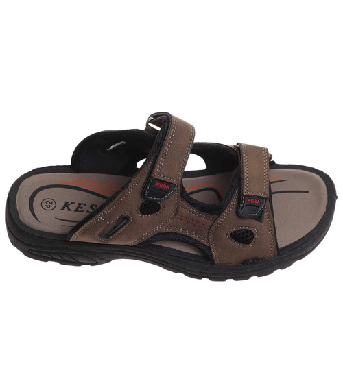 Męskie brązowe sandały klapki na rzepy /D4-3 17897 T284/