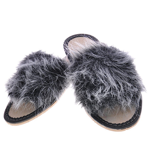 Dziecięce domowe klapki z futerkiem Szare /F10-1 6050 S182/