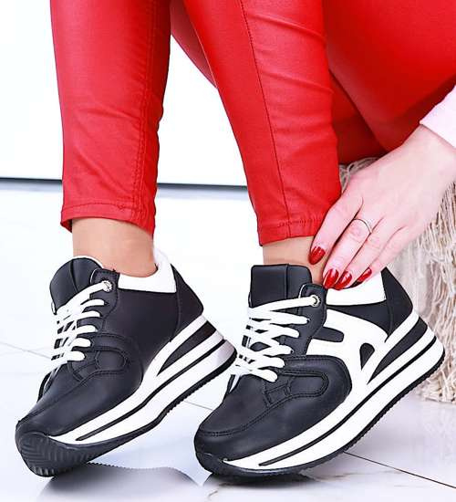 Czarne damskie buty sportowe sneakersy na koturnie /G1-2 14788 T383/ Czarne damskie buty sportowe sneakersy na koturnie /G1-2 14788 T383/