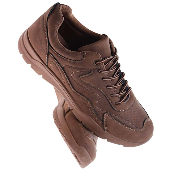 Sznurowane męskie buty sportowe sneakersy Brązowe /B5-1 17246 T483/