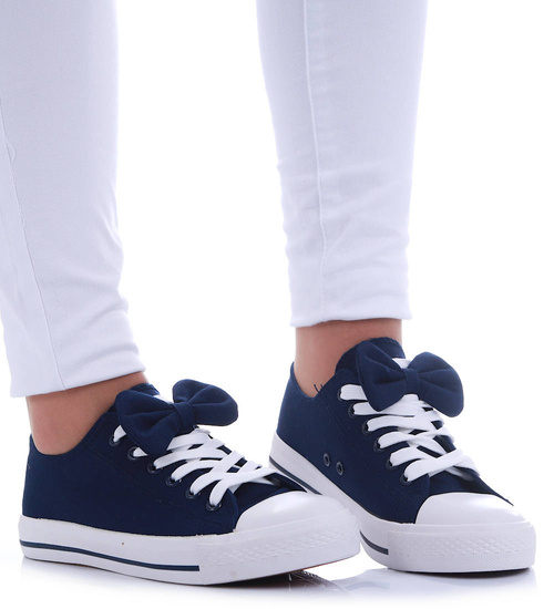 Sznurowane granatowe trampki z kokardką /B6-3 17494 T133/