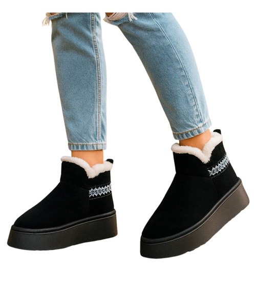 Krótkie kozaki śniegowce czarne ocieplane /A10-1 18419  T266/