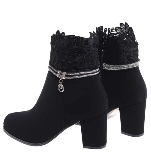 Zimowe czarne botki damskie na obcasie /G12-1 18545 W4/