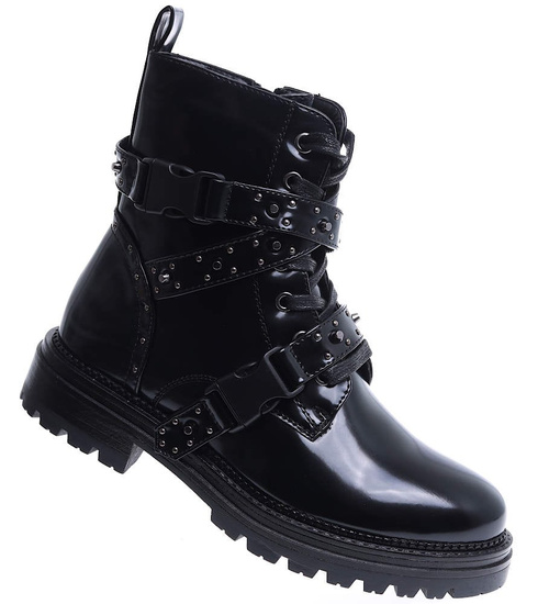 Ocieplane czarne trapery damskie z ćwiekami/A5-1 15442 S345/