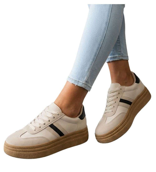 Beżowe buty sportowe na platformie /C6-1 18809 W277/