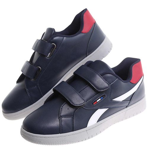 Wygodne granatowe trampki męskie na rzepy /A9-1 17779 T287/