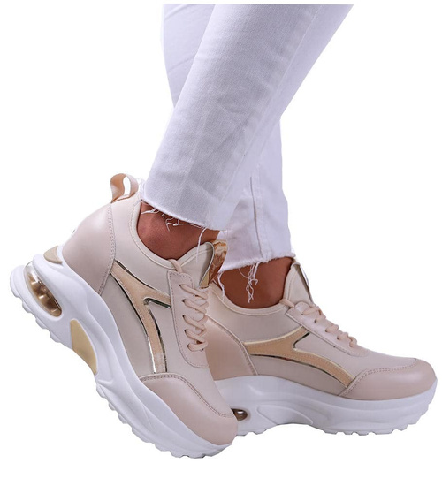 Beżowe trampki sneakersy na niskim koturnie /B3-3 13271 T804/