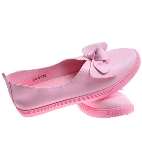 Różowe wkładane trampki slip on z kokardą /B6-2 10833 S190/
