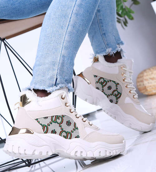 Zimowe buty sportowe z futerkiem Beżowe /A4-3 15310 T585/ Zimowe buty sportowe z futerkiem Beżowe /A4-3 15310 T585/