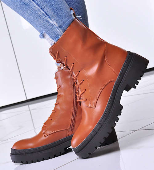 Brązowe botki trapery z ociepleniem /B3-1 12503 T343/ Brązowe botki trapery z ociepleniem /B3-1 12503 T343/