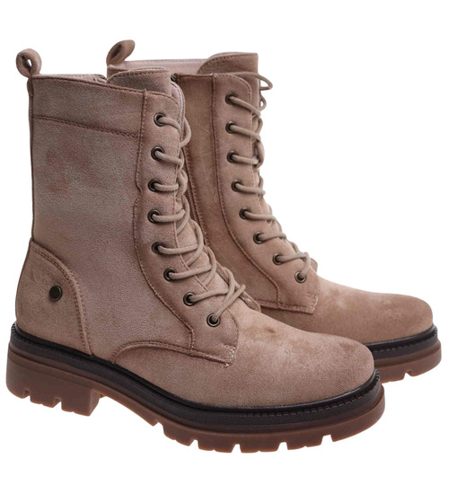 Beżowe wiązane botki trapery na platformie /C7-3 18280 W600/