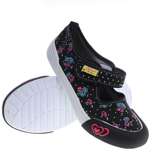 Dziewczęce wycięte czarne tenisówki z rzepem /G12-1 16889 T1-6/