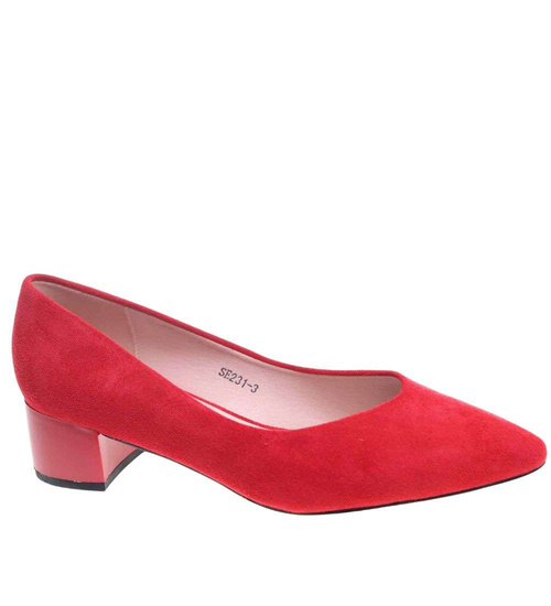 Czerwone czółenka na niskim obcasie Pointy Toe /G8-2 18806 T381/
