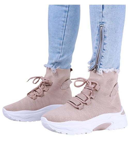 Wysokie wsuwane trampki damskie na platformie Khaki  //E8-1 15682 T184/