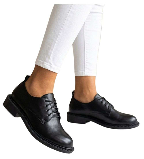 Czarne półbuty oxfordy damskie sznurowane /D4-3 18700 T155/