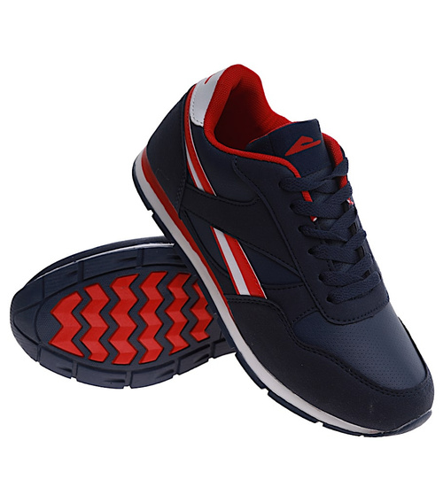 Sportowe granatowo czerwone buty chłopięce /G11-1 16757 T389/