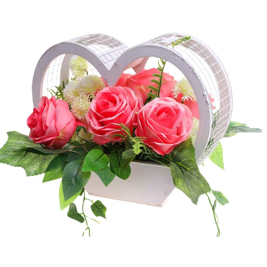 Kompozycja kwiatowa- różowe róże w białym sercu /Komp112 P328/