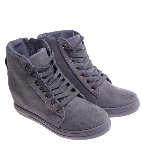 Szare sneakersy damskie na koturnie /D1-1 12768 T397/