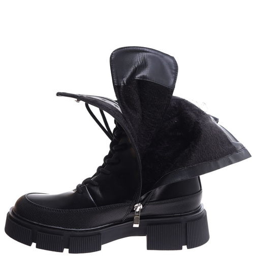 Wiązane czarne glany trapery na platformie /D8-3 17184 T312/