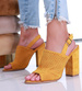 Ażurowe żółte sandały na słupku /E8-3 16126 T242/