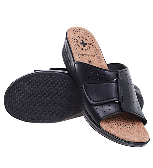 Czarne damskie klapki na rzep /B2-1 16057 T157/