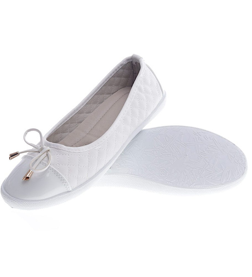 Sportowe białe balerinki damskie z kokardką /B5-3 13104 S290/