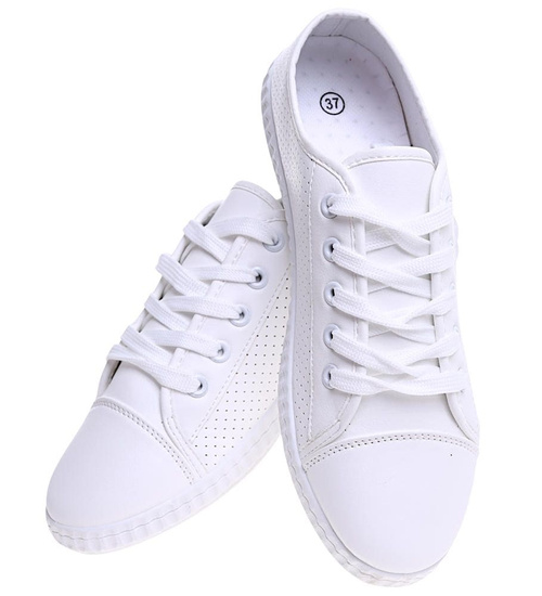 Białe ażurowe tenisówki damskie /B6-2 16028 D383/