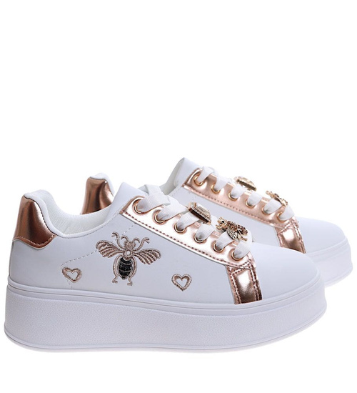 Białe sznurowane damskie trampki na platformie /B6-2 16909 T537/