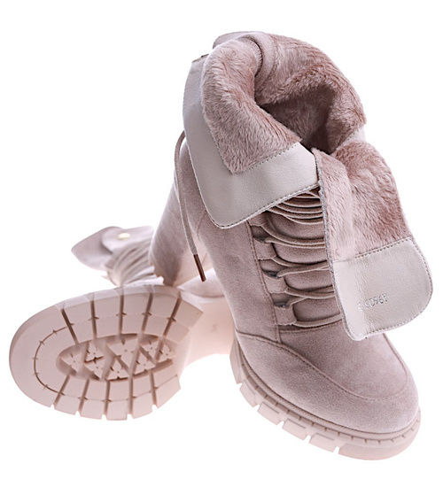 Zamszowe botki na słupku i platformie beżowe D6-3 14837 T108/