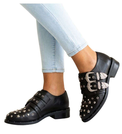 Czarne damskie półbuty z ćwiekami /D9-3 13717A  T185/