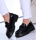 Wsuwane czarne loafersy damskie półbuty na platformie /C6-3 14872 T485/