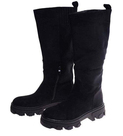  Czarne zamszowe kozaki na platformie /E1-2 18261 W385/