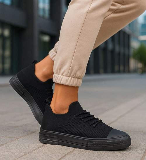 Czarne elastyczne trampki damskie /H2 18491 W6/