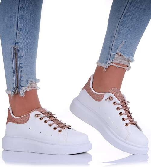 Sznurowane białe trampki na platformie /D3-2 E17242 G247/