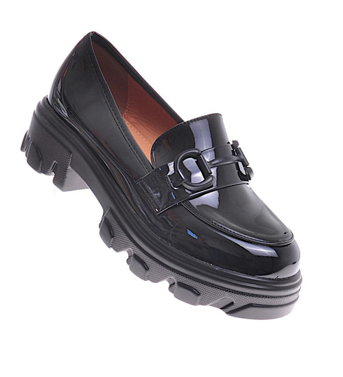 Czarne półbuty mokasyny na platformie /C5-2 12361 T791/