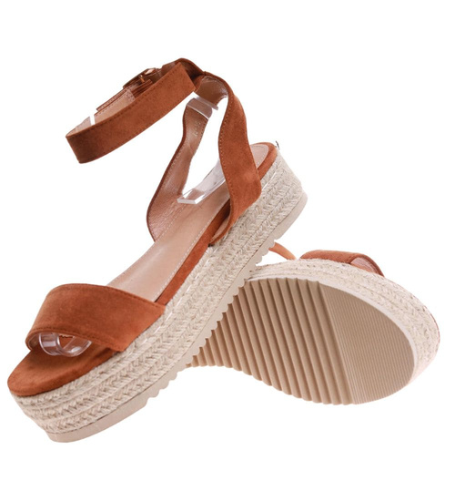 Brązowe damskie sandały na platformie /B4-1 17688 G145/