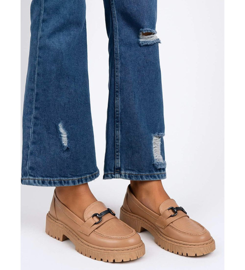 Beżowe damskie półbuty na platformie /E9-2 18051 T234/