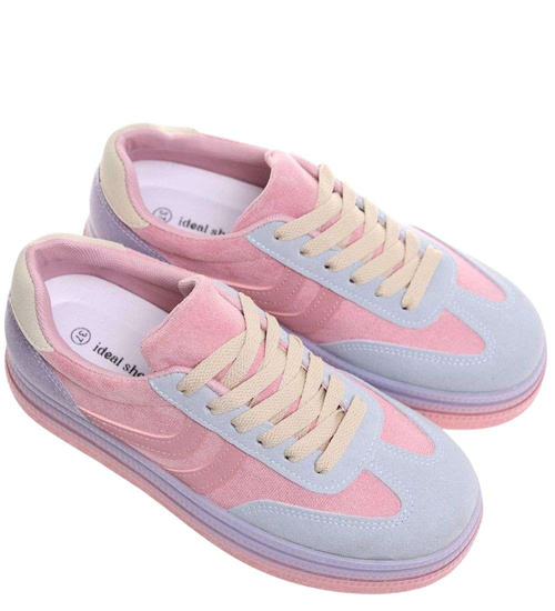 Różowe wiązane sneakersy buty sportowe /G3-3 18840 T682/