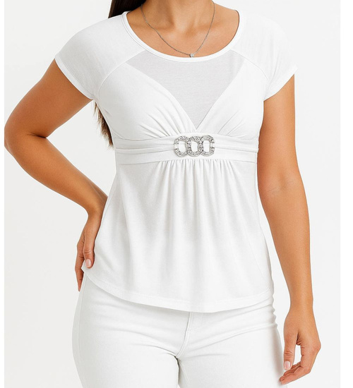 Biała koszulka bluzka damska z ozdobą /H2-K60 UB941 S0/