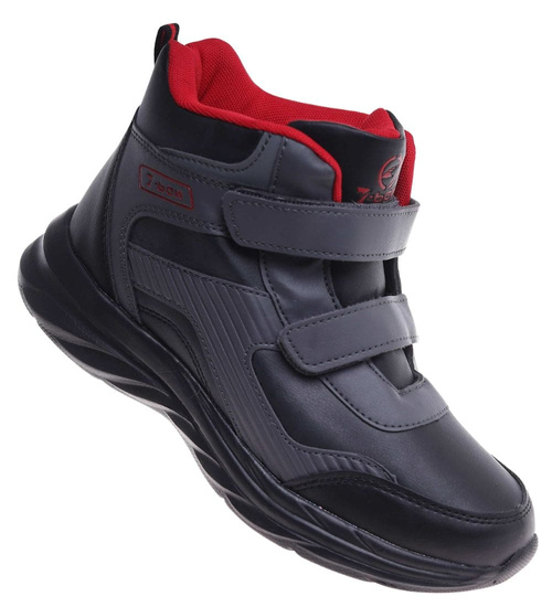 Ocieplane półbuty na rzepy Czarno czerwony /A8-2 18361 T285/