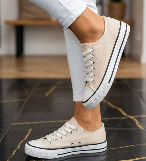 Klasyczne trampki damskie z niską cholewką beżowe /C1-2 18672 G185/