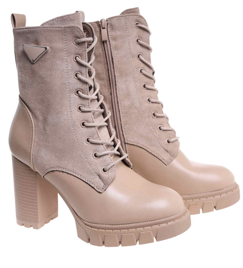 Damskie botki na obcasie Khaki /F9-1 18335 W305/