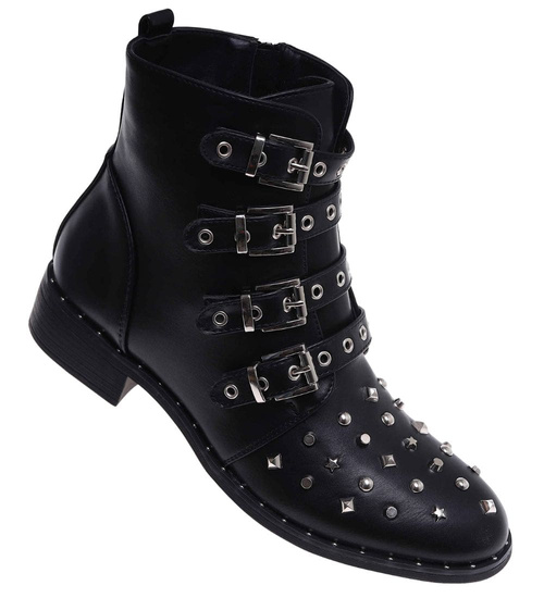 Czarne damskie botki z ćwiekami /D8-2 9805 +h2 S194/