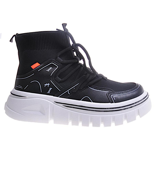 Damskie botki na platformie Czarne /A10-2 10750 T346/