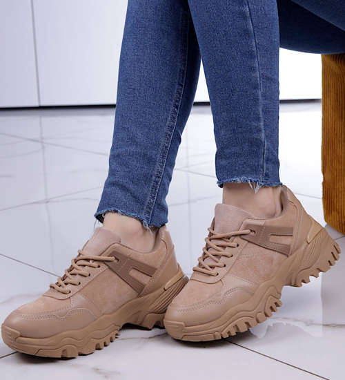 Wiązane sportowe buty damskie khaki /F1-3 13169 T499/